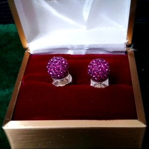 Park and Buzz 10mm purple sparkle ball post stud earrings 925 posts and backs .